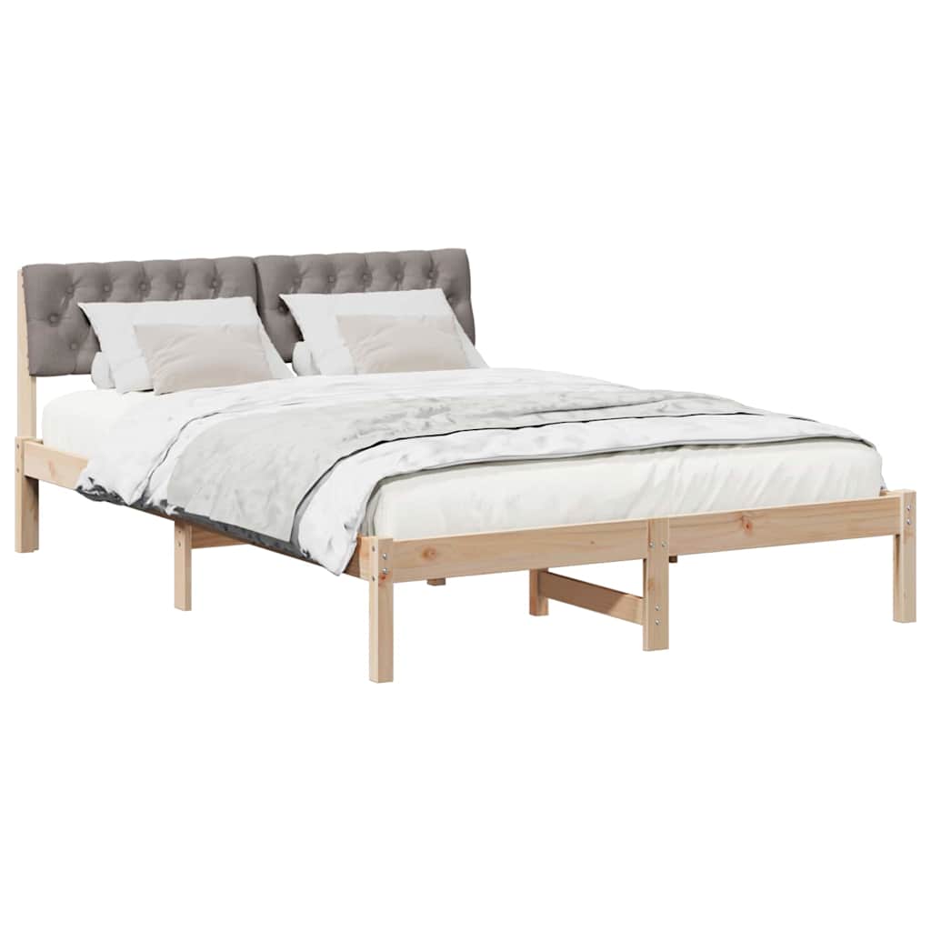 Brown and Taupe Bed Frame 140 X 200 Cm Solid Pine Wood