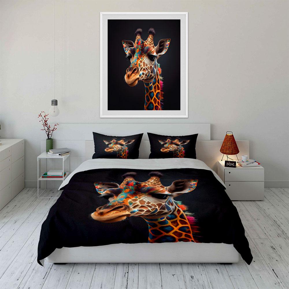 Colorful Giraffe Close-Up Duvet Cover Set With 3D Printing Design Soft Polyester Bedding Set All-Season Comfort Luxury Gifts