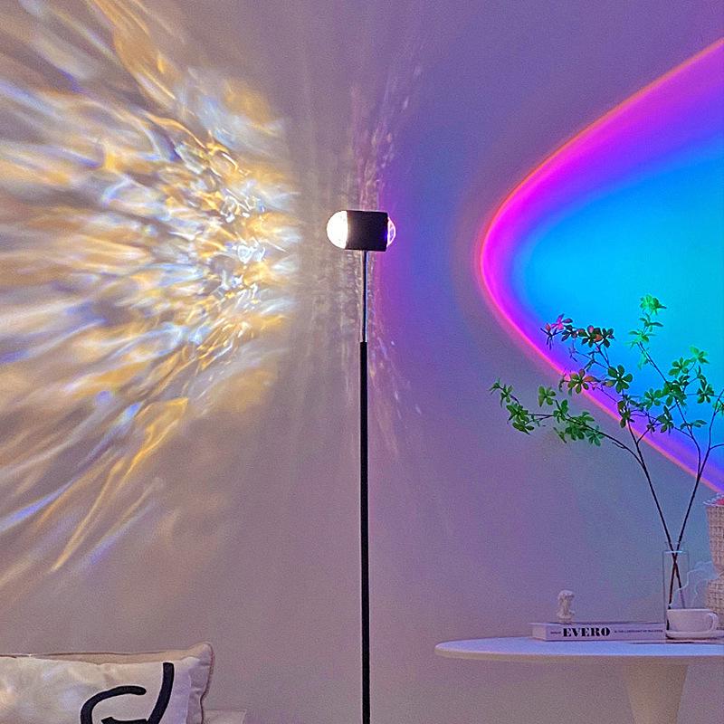 Ripple Atmosphere Light: Sunset Projection Dual-Head Floor Lamp for Living Room 