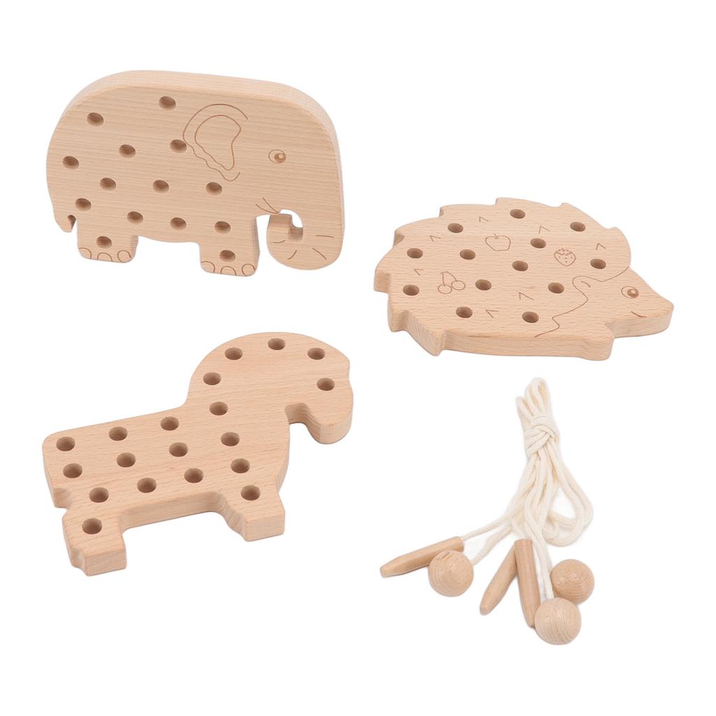 Ahşap İp Geçirme Oyuncak Hayvan Stil Sabır İnce Motor Becerisi Mantıksal Güvenli Yürümeye Başlayan Çocuklar için İp Geçirme Oyuncak