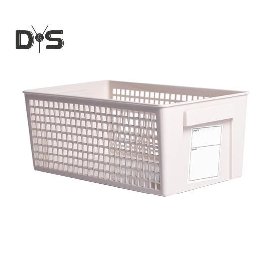 Plastic Storage Basket with Label Multipurpose Storage Bin with Anti-Slip Handle Ventilated Easy To Clean Storage Basket for Cosmetic Stationery