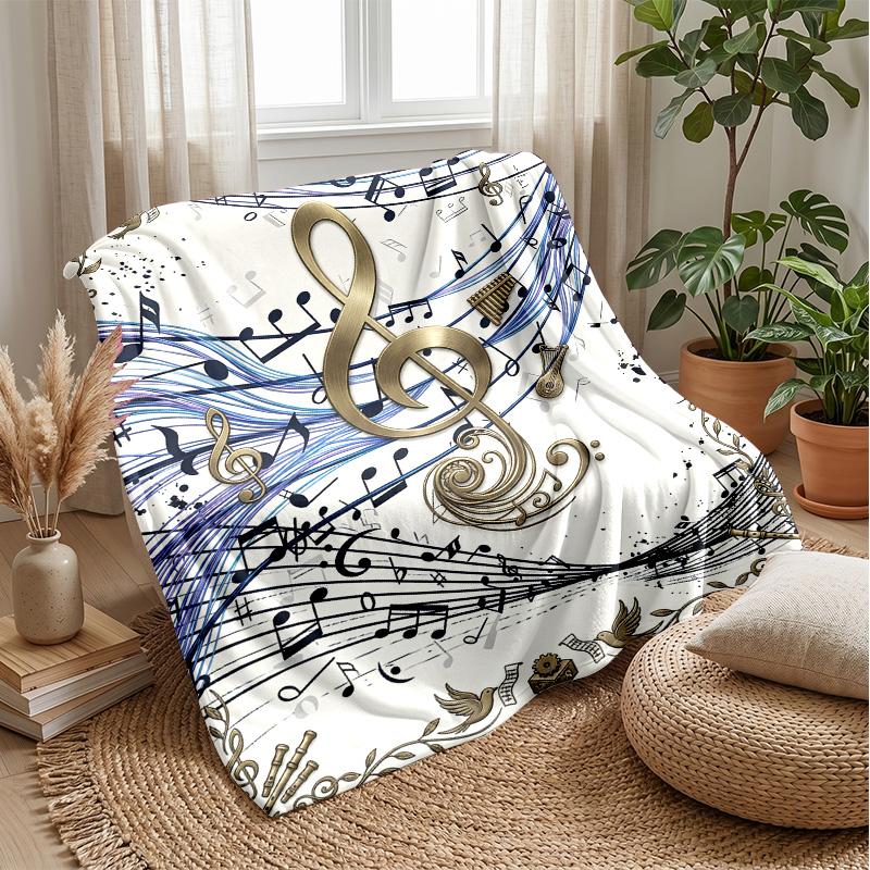 Music Notes Harmony 3 Theme Blanket Lightweight Warm Flannel Blanket Decorative Throw Blanket for Home Decoration