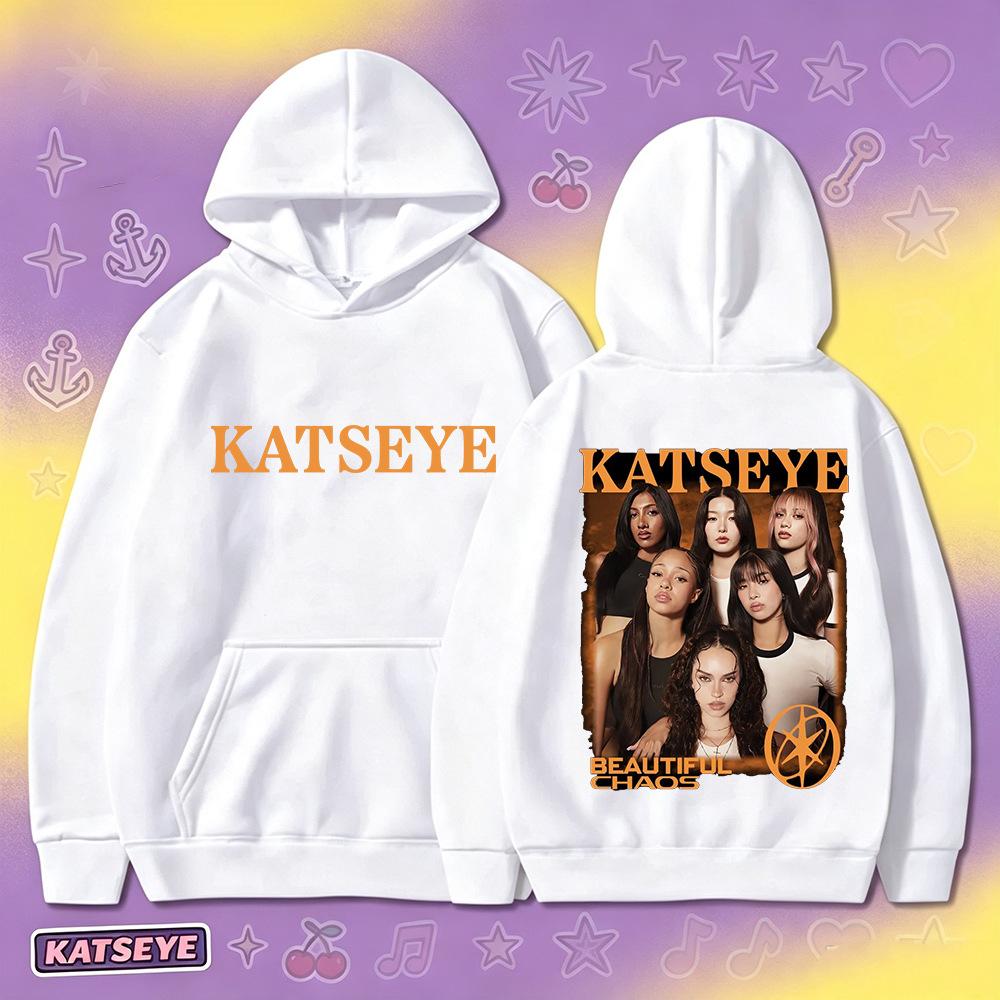 KATSEYE-BEAUTIFUL CHAOS Print Hoodie Men Women Long Sleeve Pullover Sweatshirt 60810-7 Black