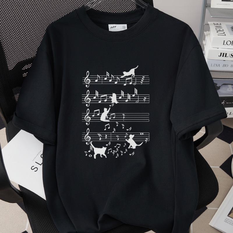 Cat Home Wrecker Creative Print T-shirt, Loose Fit, High-Quality Pure Cotton, Short Sleeve, Slightly Dropped Shoulder, Style 1002-1