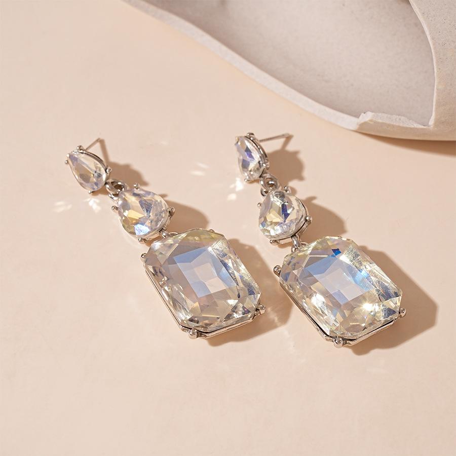Silver Needle Wind Diamond Droplet Geometric Square Earrings Personality Temperament Earrings