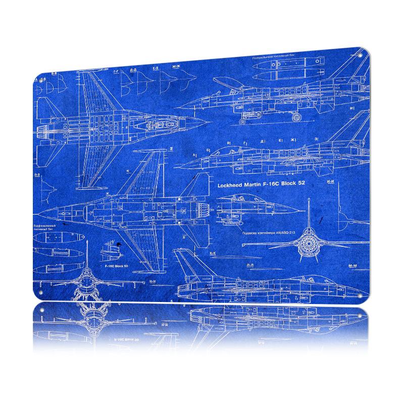 F Fighter Jet Plans Printed Poster Customized Wall Art Retro Vintage Metal Tin Signs for Decoration Garage Room Ornaments Home
