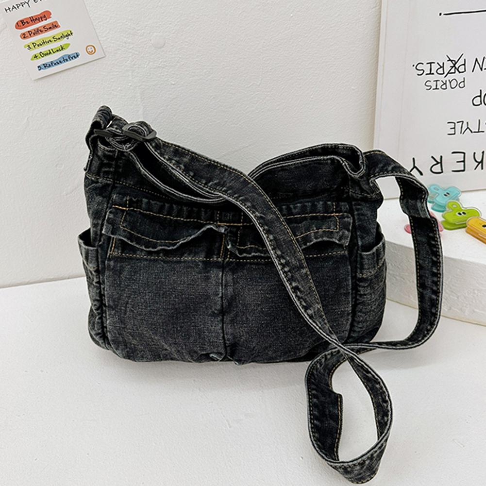 Women Vintage Messenger Bag Large Capacity Denim Daily Tote Bag Adjustable Strap Trendy Carrying Bag Multifunction Chic Hobo Bag