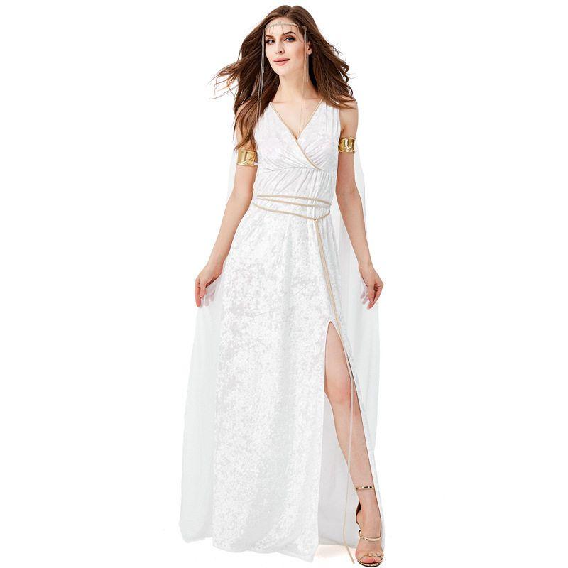 Amazon Statue of Liberty Ancient Greek Mythology Figure High Slit Sexy White Goddess Dress