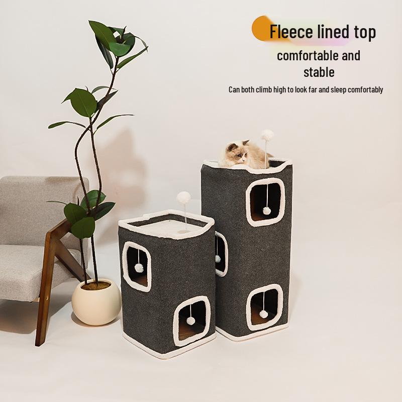 Winter-Ready Felt Cat Nest: Wear-Resistant, Lint-Free, Multi-Layer Tree with Constant Temp & Scratcher
