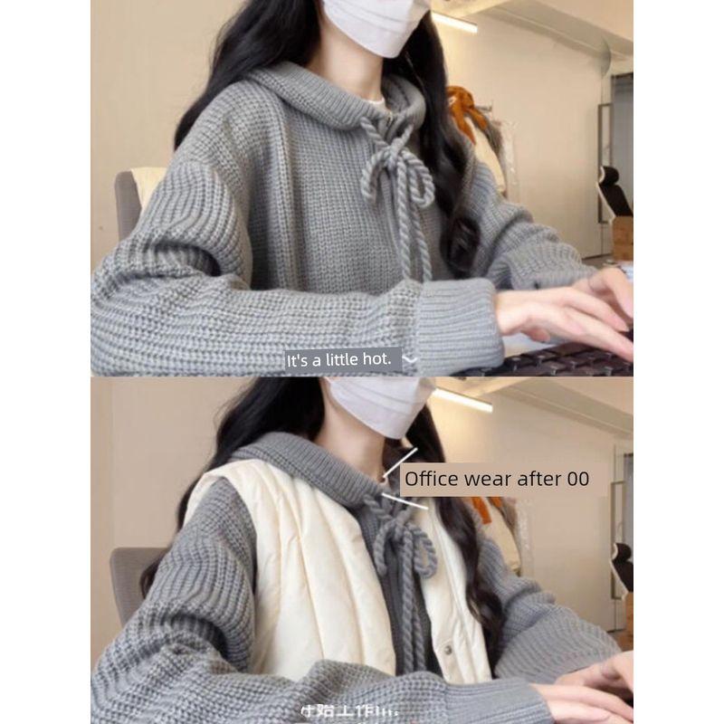 

Lazy Hooded Loose Soft Glutinous Half Zipper Outerwear Sweater Grey M [Suggested 45.00 kg-52.50 kg]]