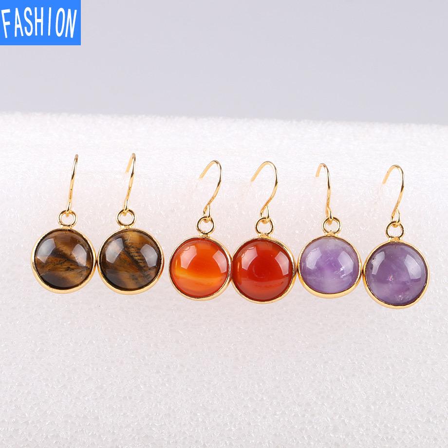 Creative Natural Convex Crystal Earrings Gold Plated Small European and American Personalized Earrings Fashion Amethyst Earrings