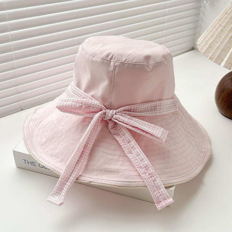 Korean-Style Girls Fisherman Hat Double-Sided Wide-Brimmed Sunshade Cap Foldable Sunhat Outdoor Accessory 56-58cm розовый