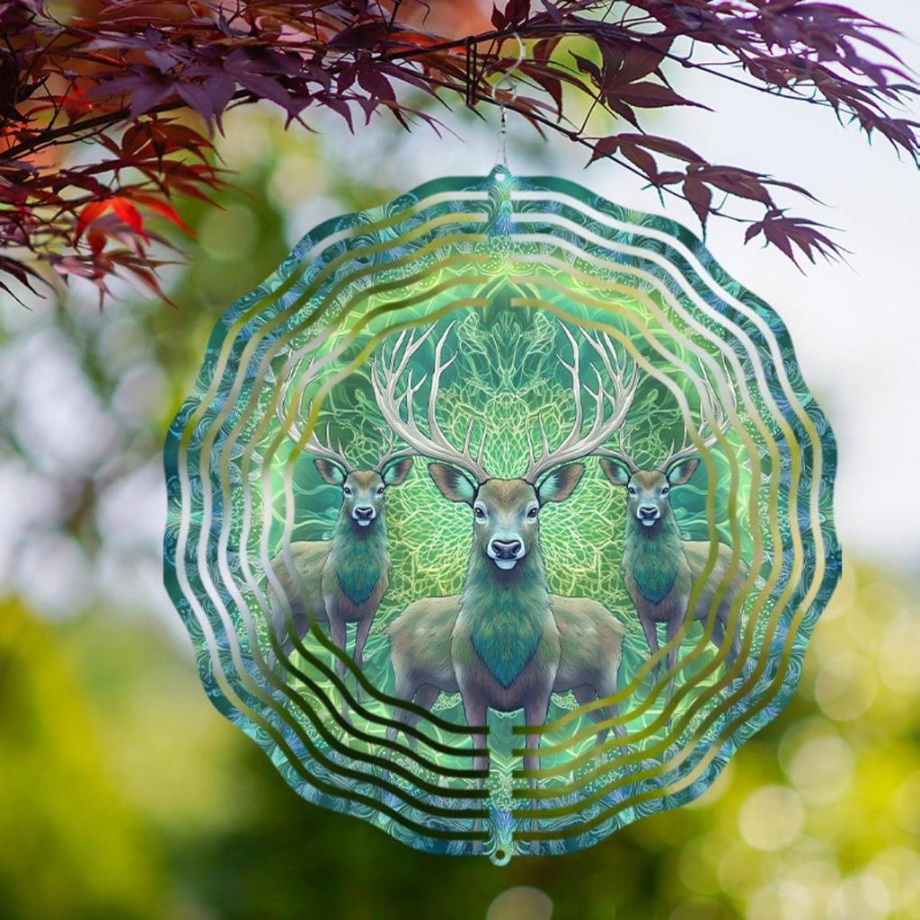 10 Inch Metal Wind Chime with Deer Design for All Seasons 360 Degree Swivel Hook Garden Decor No Electricity Needed