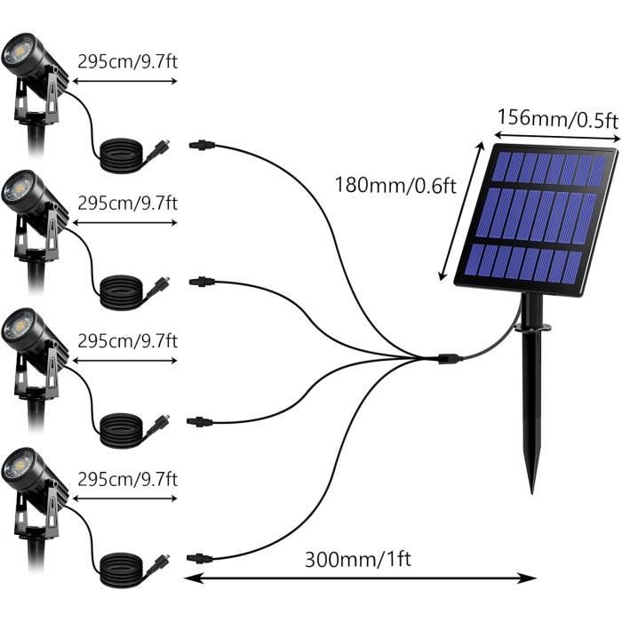 Spot solaire - t-sun - 4 pièces - étanche ip65 - 3000k led - installation facile