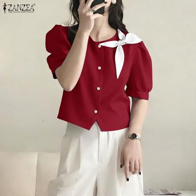 Women Casual Round Neck Summer Short Sleeve Blouse
