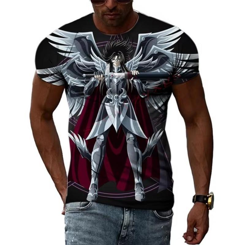 Gold Saint Seiya Anime Theme Cool 3D Printing Pictures Aesthetic Personality Men And Women Round Neck Short-Sleeved T-shirt Top