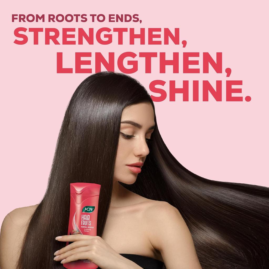Joy Hair Fruits Hairfall Defense Conditioning Shampoo 340ml Pack of 1, Pomegranate & Strawberry for Smooth Shiny Hair