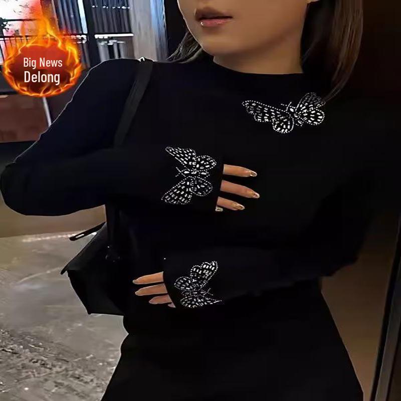Plus Size Women s Heavy Embroidered Butterfly Long Sleeve Knit Top 5XL
