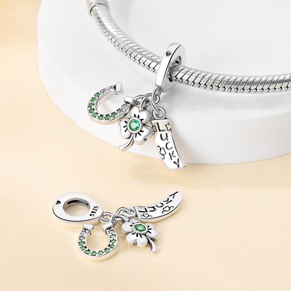 Original Copper Charms Luxury Lucky Four-Leaf Clover Pendant Three Bead Fit Bracelet Diy Women Making Delicate Gift