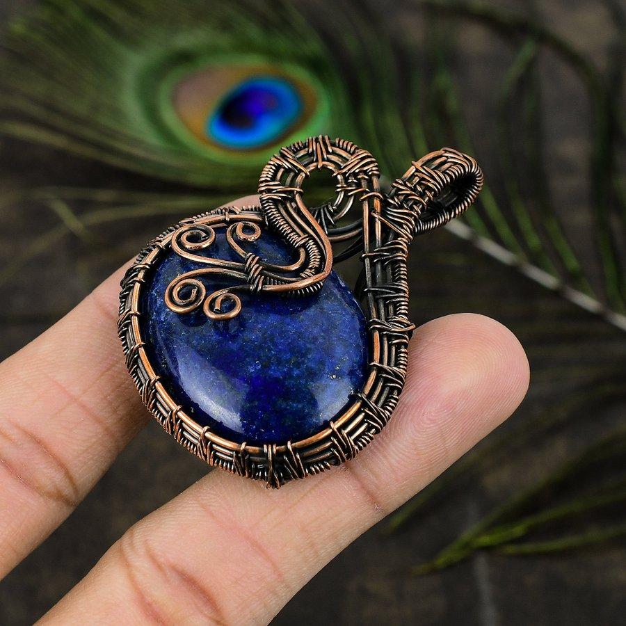Lapis Lazuli Handmade Copper Wire Wrap Jewelry Pendant 2.21" Q8e66