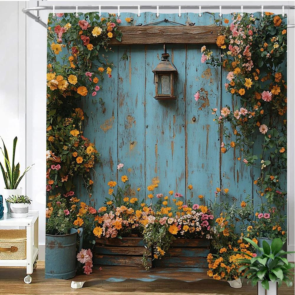 Beautiful Country Garden Flowers House Style Printed Fabric Shower Curtain Bathroom Curtain,home Decoration Curtain with Hooks