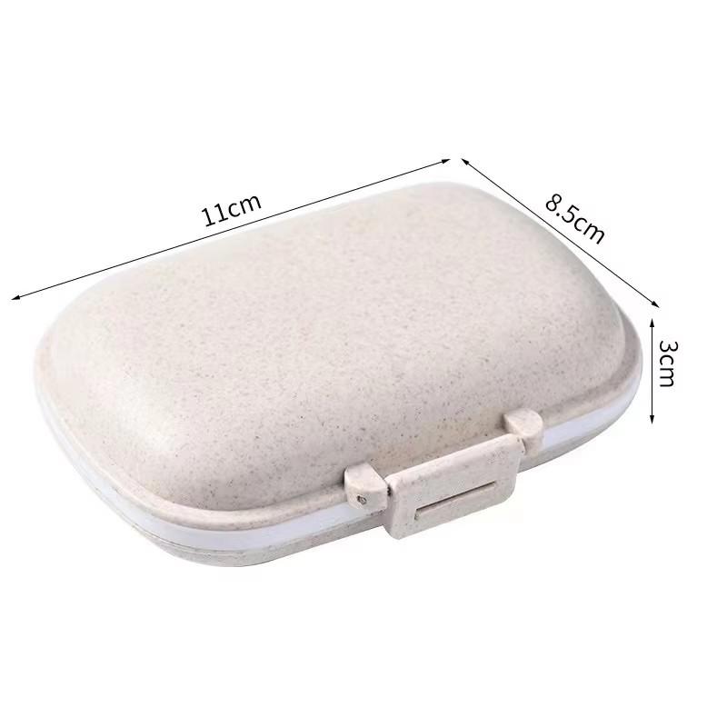 Travel Friendly Mini Portable 8 Grids Wheat Sealed Medicine Organizer Container Tablets Storage Dispenser Box
