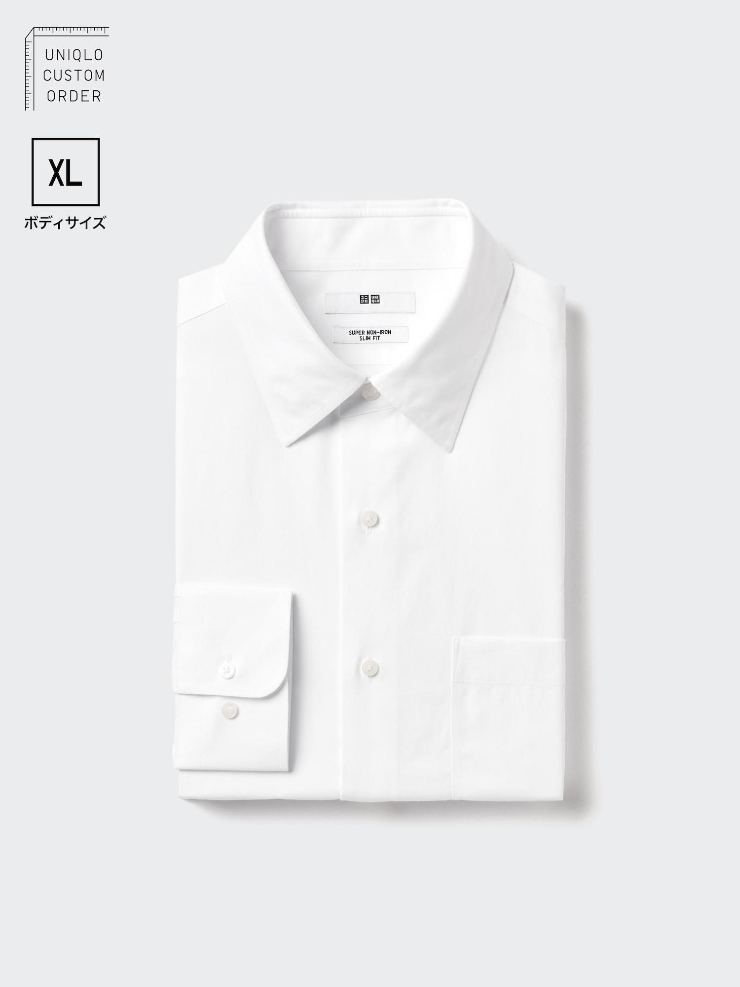 Uniqlo Япония Супер Негладящаяся Рубашка Узкого Кроя Обычный Цвет Размер XL Длинные Рукава 00 WHITE/44