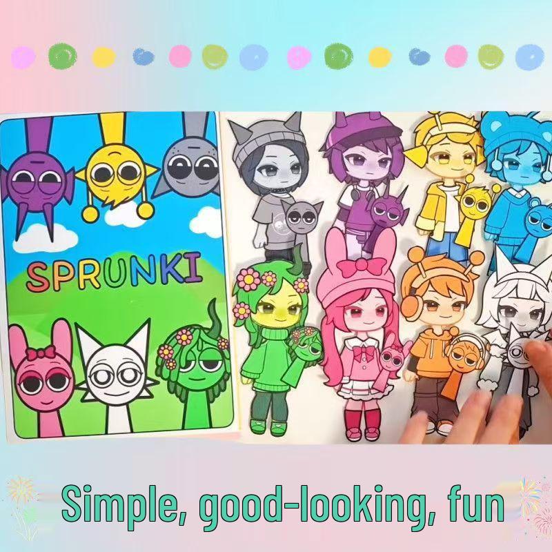 Sprunki No-Cut Quiet Book Girl: Handmade Fun Dress-Up DIY Decompression Toy