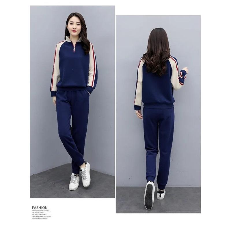 Women's 2 Piece Fleece Lined Tracksuit Half-Zip Color Block Sweatshirt & Jogger Pants