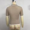Women S Fitted Ribbed Turn Down Collar Knit Top 3 4 Sleeve