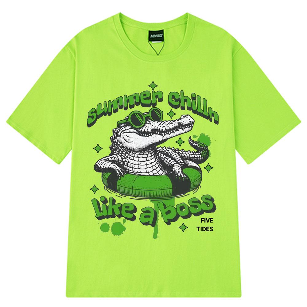 

Funny Crocodile Like A Boss Harajuku Aesthetic Print T Shirt Man Woman Cotton Tees Summer Short-sleeved Loose Hip-hop T-shirts 4XL