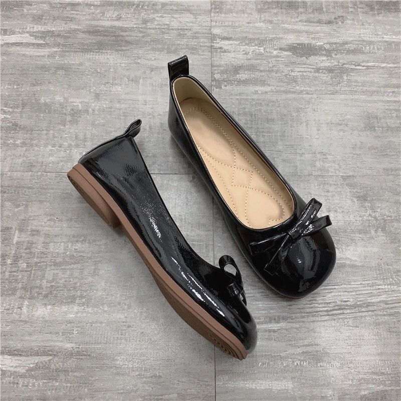 Sløyfe med skjørt ensfarget yttertøy Doudou sko nye retro lett munn flatsålesko kvinner