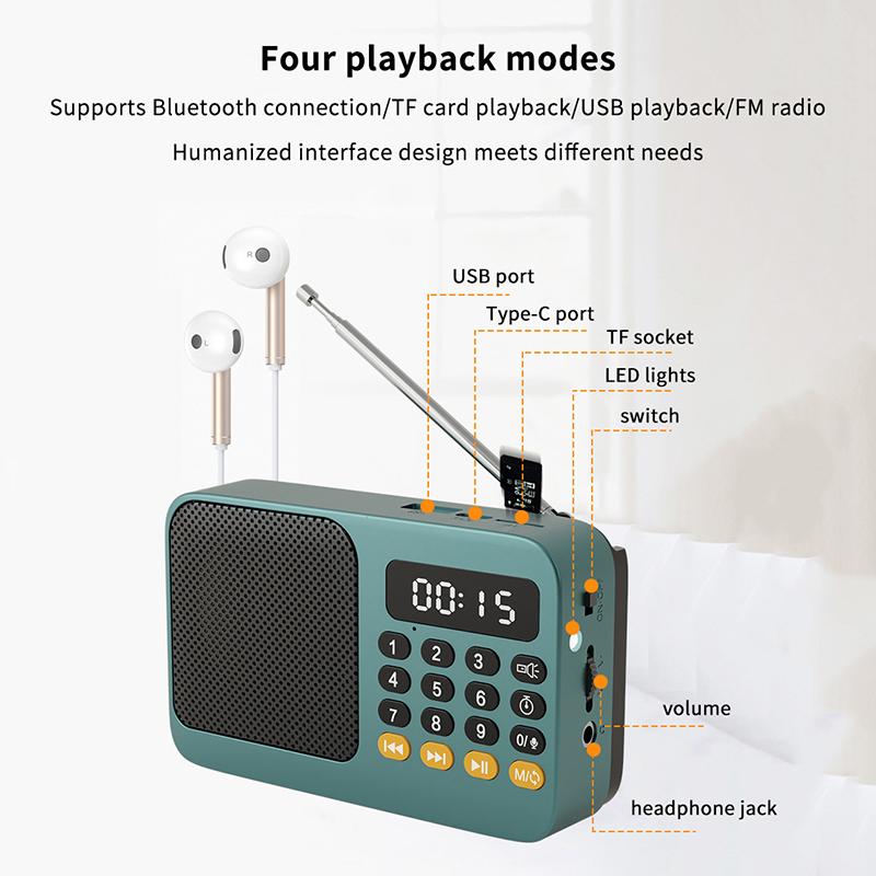Bluetooth 5.0 Portable Fm Radio Small Emergency Recargable Sound Box Mini Vintage Speaker Mp3 Player Support Tf Card Usb Drive