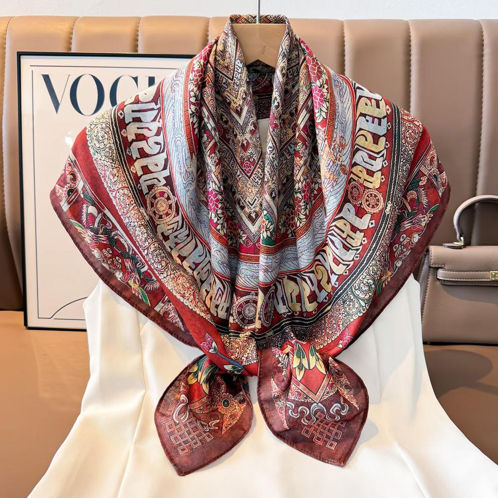 Red old money wind double-sided 91 velvet square scarf silk scarf women's spring and autumn scarf mother's scarf shawl