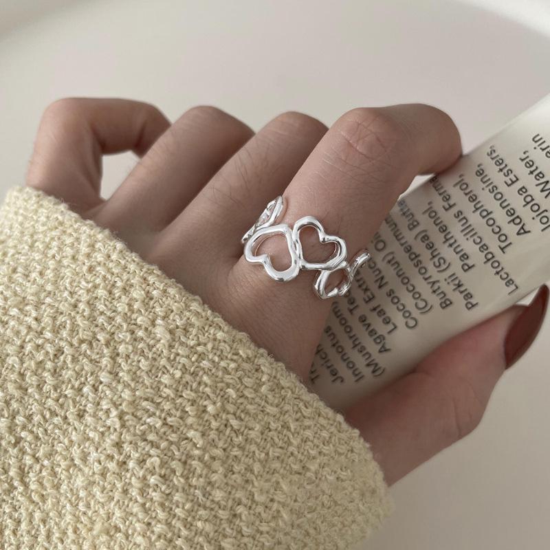 Sweet Hollow Adjustable Double Layer Heart Ring - Women s Fashionable and Versatile Open Finger Design. Adjustable