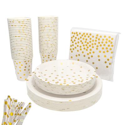 Party Supplies Set Disposable Gold Point Paper Dish Meal Napkin Paper Cup Party Disposable Paper Plates Cups Napkins