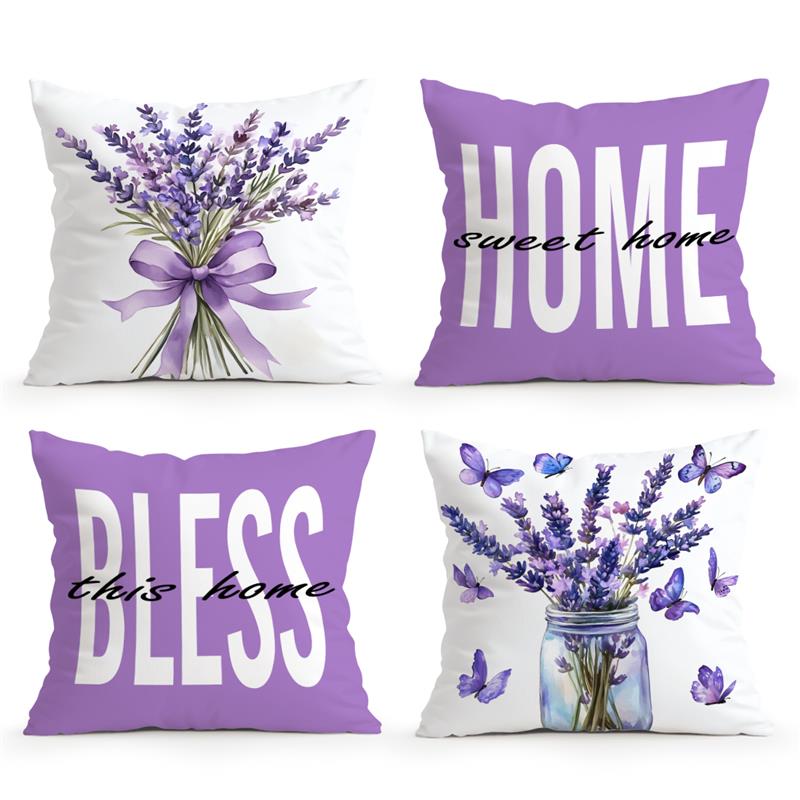 Home Decor Lavender & Home Sweet Decorative Pillows Pattern Cushion Cover Suitable for Sofa Bedroom Car Pillow Cover