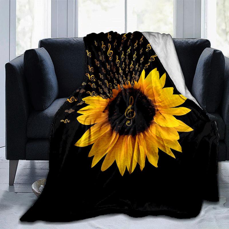 1pc Sunflower Printing Lightweight Flannel Blanket, Comfortable and Warm Blanket, for Camping Sofa Bed and Couch Office, Suitable for Gift Bl