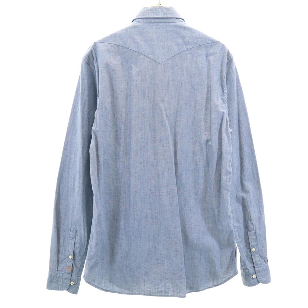 NEW ENGLAND Made In Italy Long Sleeve Nep Cotton Shirt 38/15 Blue Men's Used