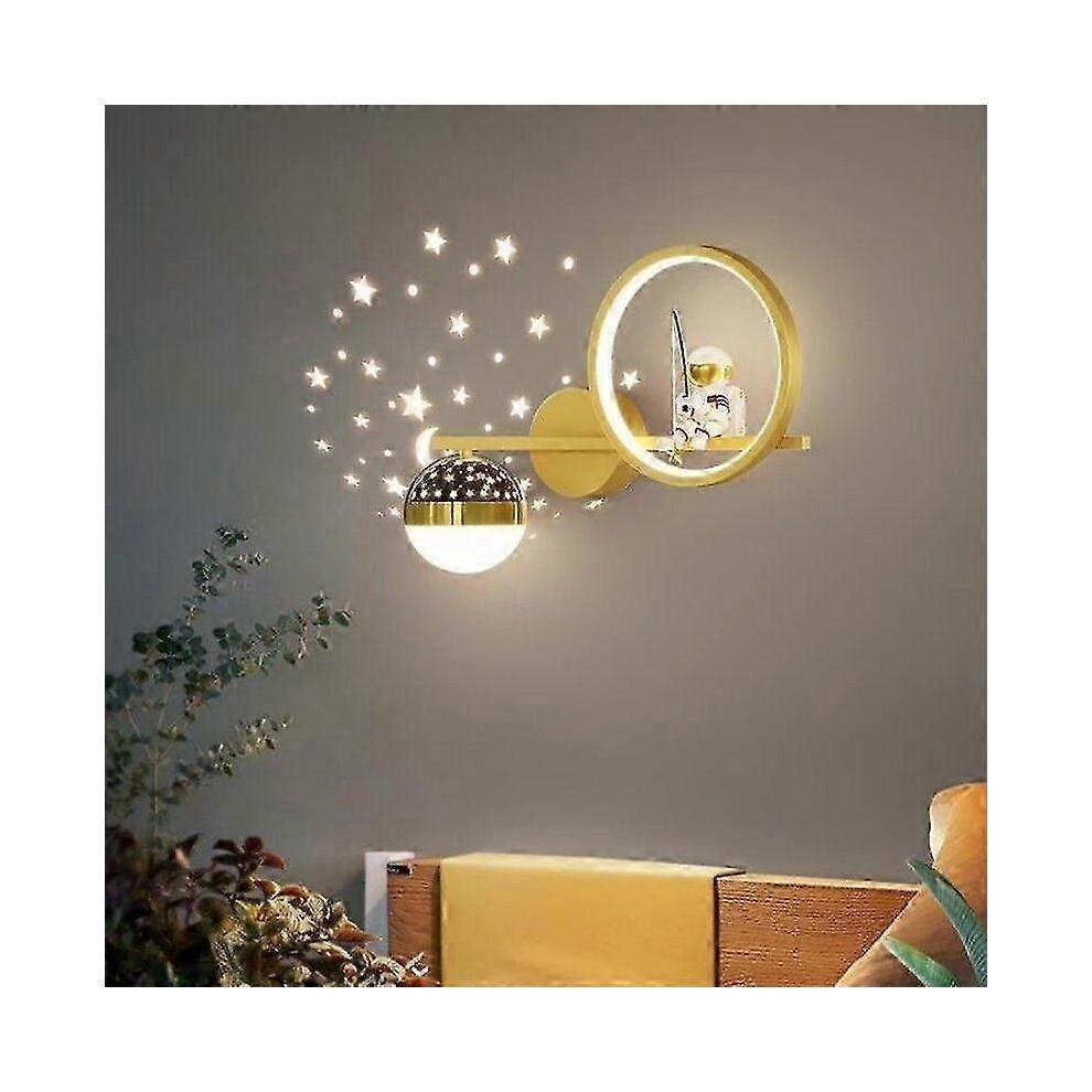 (black) Children's Room Wall Lamp Creative Astronaut Cartoon Astronaut Starry Sky Bedroom Bedside Lamp