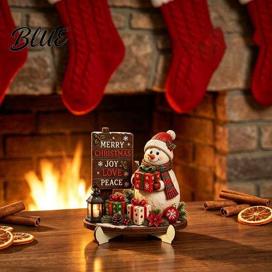 Indoor Outdoor Christmas Sign Wooden Table Sign 2D Flat Santa Claus/Snowman Reading Desktop Ornament Decorative Signage with Stand Holiday Tabletop