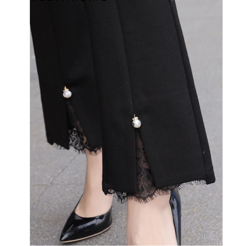 Korejská móda 2022 léto s vysokým pasem streč Dámské krajkové patchworkové kalhoty Capris pro ženy úzké flare kalhoty dámské kalhoty