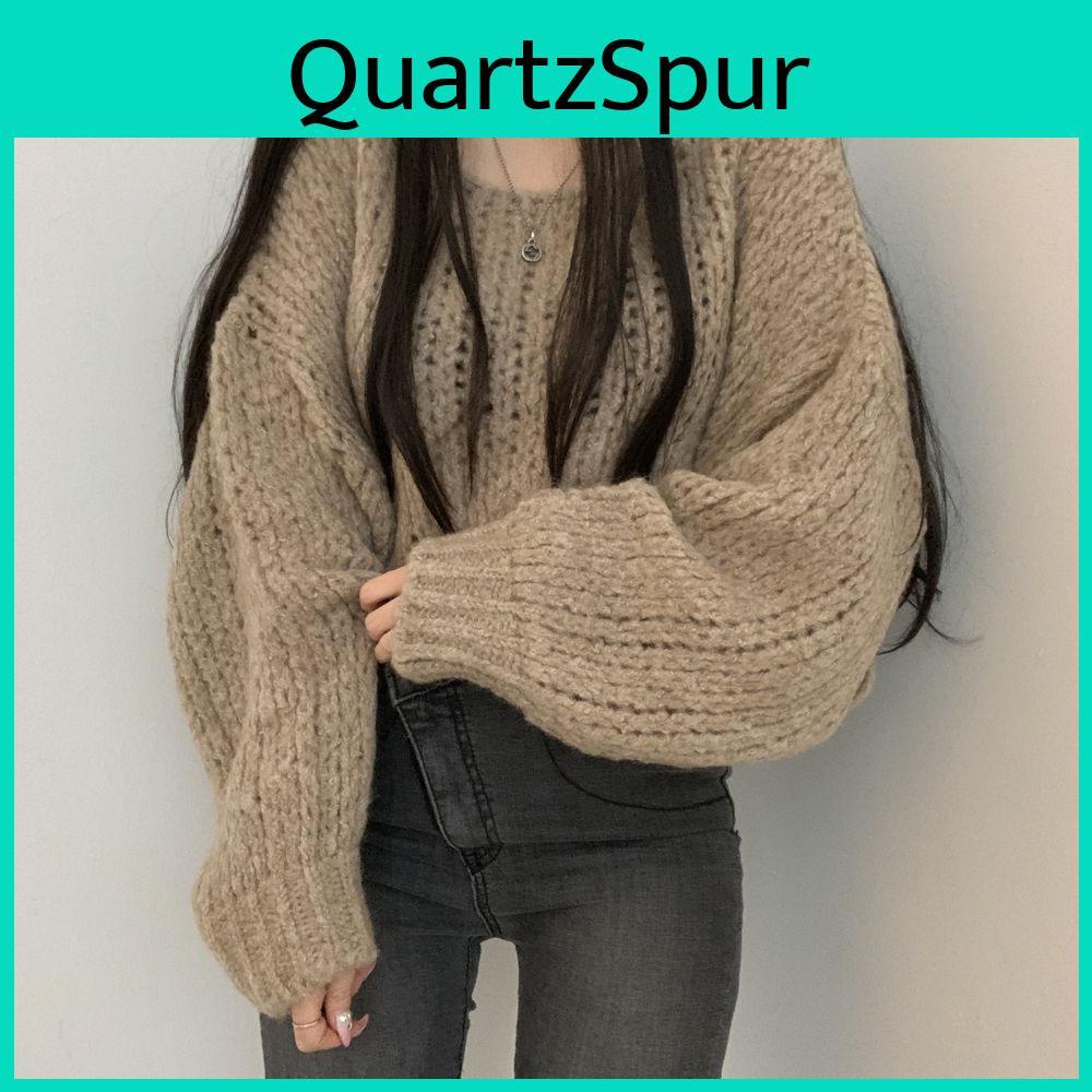 Crop Winter Knitwear Autumn Tops Women Pullover Sweaters Fashion Lantern Sleeve Square Collar Loose Casual Solid Knitted Shirt