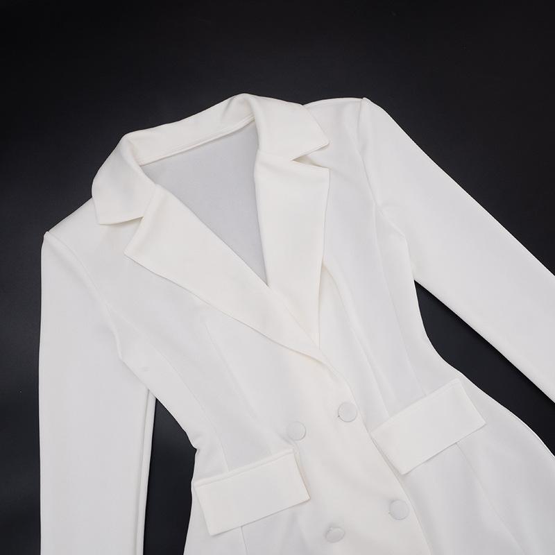 Women European Style Solid Color Casual Slim Fit Long Sleeve Blazer Mini Dress
