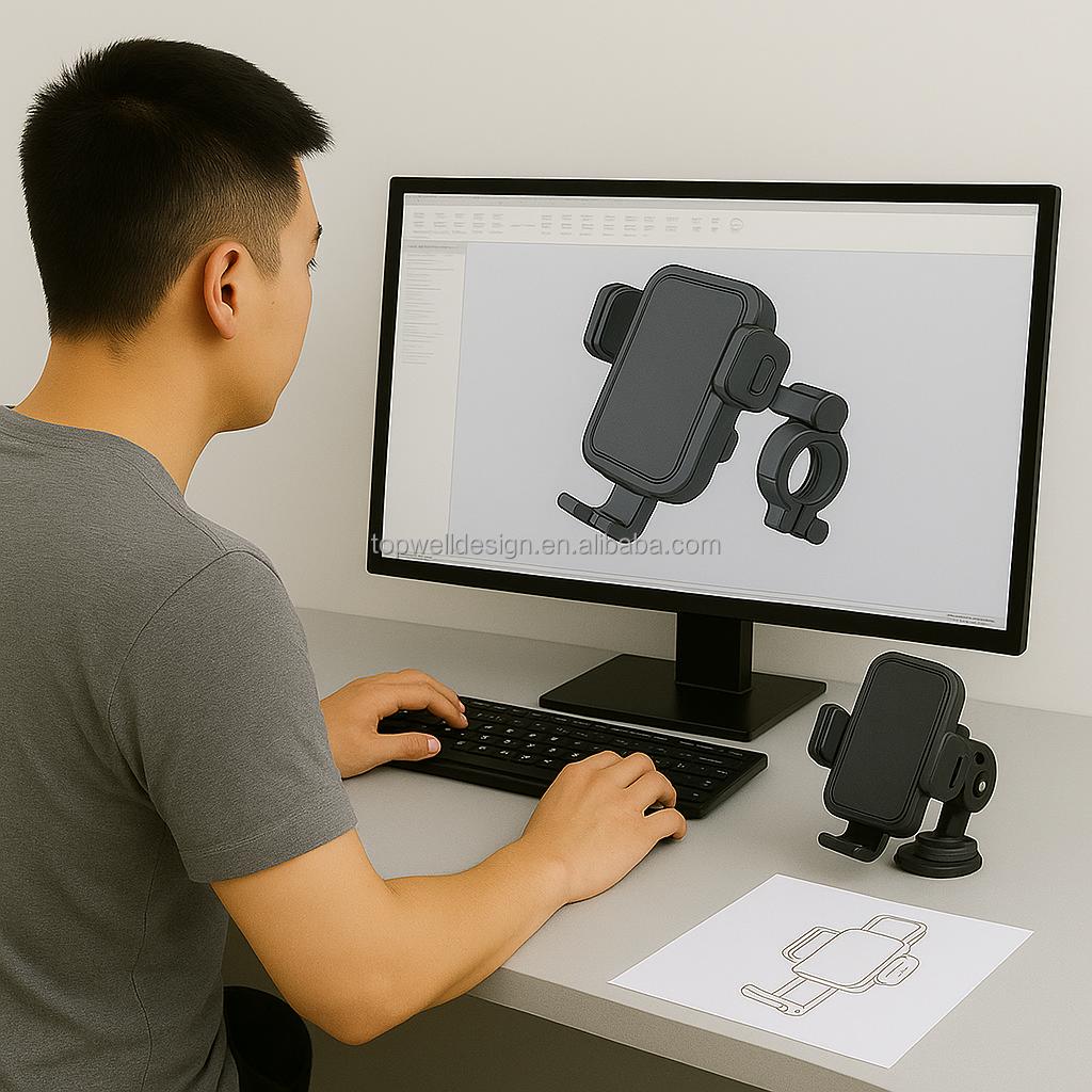 Bicycle Car Phone Mount With Adjustable Clamp Industrial Design R&D Custom Product 3d Design Service Reverse Engineering one stop service