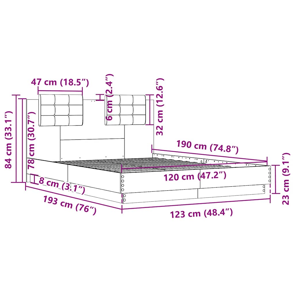 Bed Frame with Headboard Brown Oak Effect 120 X 190 Cm
