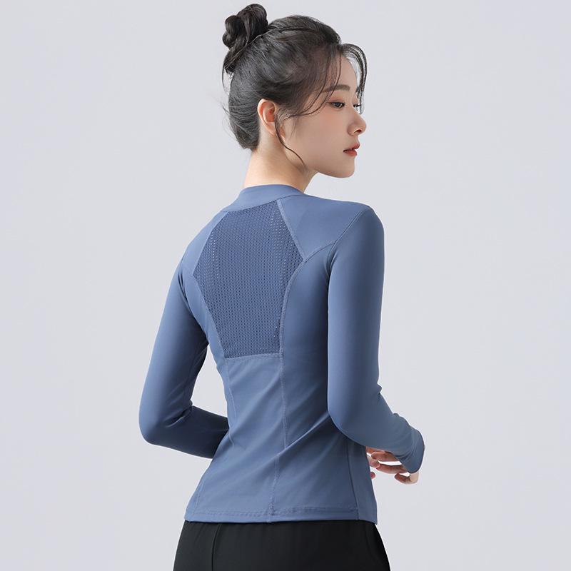 Damen Schnelltrocknendes Slim Fit Outdoor-Sportoberteil – Langarm Yoga & Lauf-Reißverschlusshemd