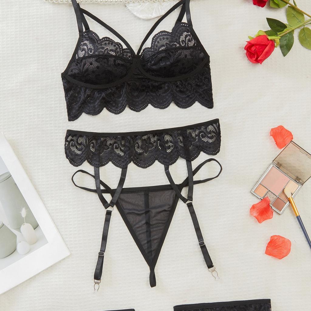 Europe, America, Summer New Erotic Underwear Set Female Sexy Lace Three-piece Set
