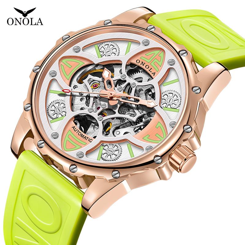 ONOLA ON3833 High-Quality Fashion Men Watch Hollow Full-Automatic Mechanical Watches Women Waterproof Sports Silicon Wristwatch