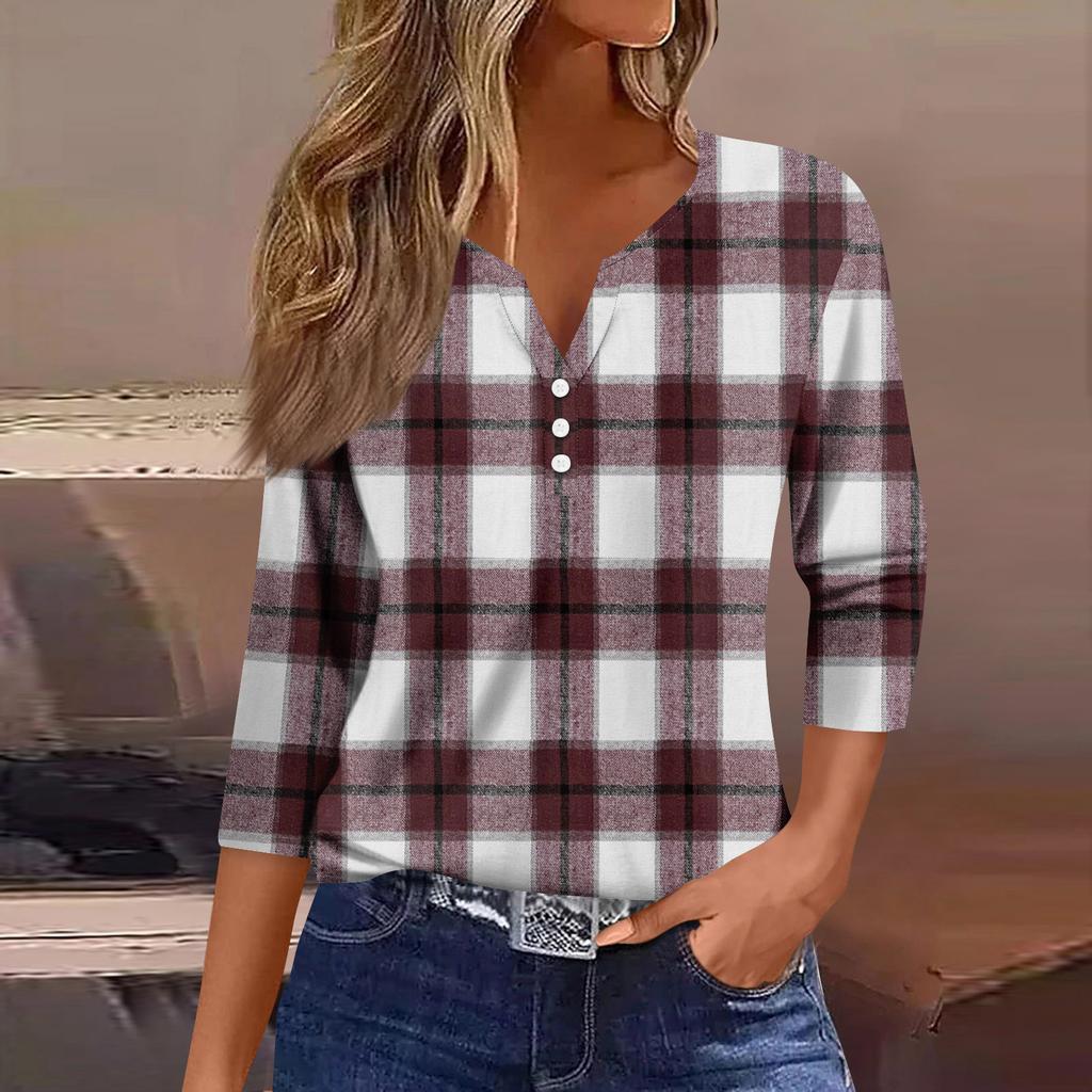 Women's Fashion Casual Three-quarter Sleeve V-neck Floral Print Top